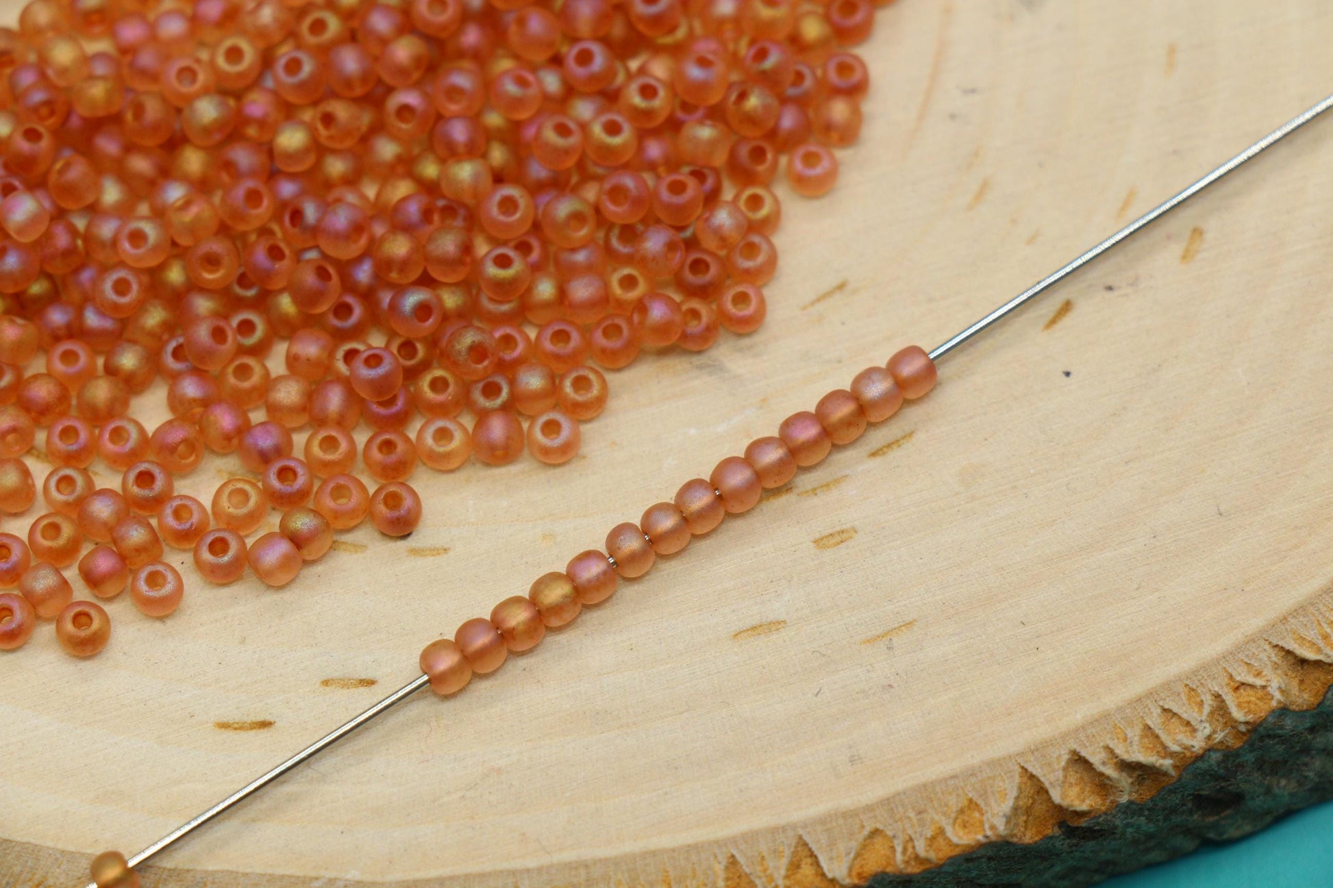 3mm Matte Iridescent Orange Glass Beads, Frosted AB Round Beads #1192