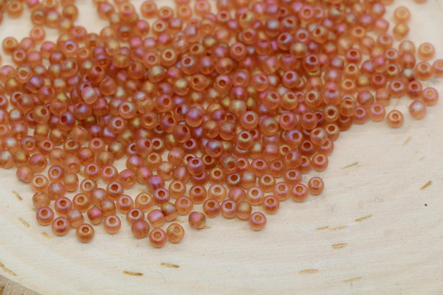 3mm Matte Iridescent Orange Glass Beads, Frosted AB Round Beads #1192