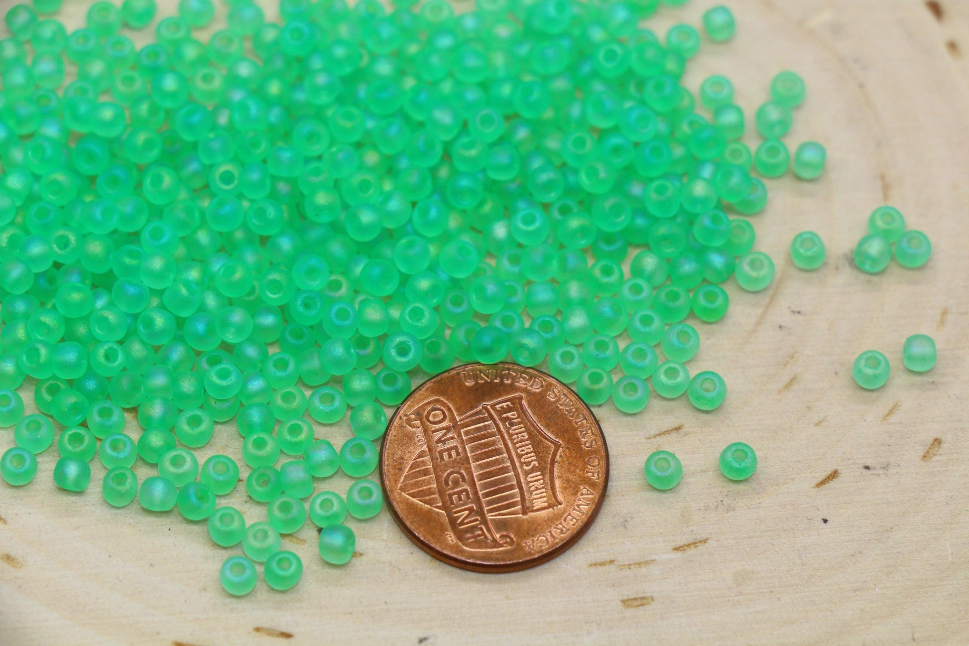 3mm Matte Iridescent Bright Green Glass Beads, Frosted AB Round Beads #1194