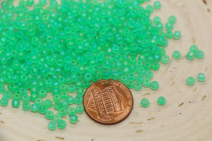 3mm Matte Iridescent Bright Green Glass Beads, Frosted AB Round Beads #1194