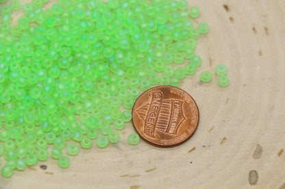 3mm Matte Iridescent Lime Green Glass Beads, Frosted AB Round Beads #1199