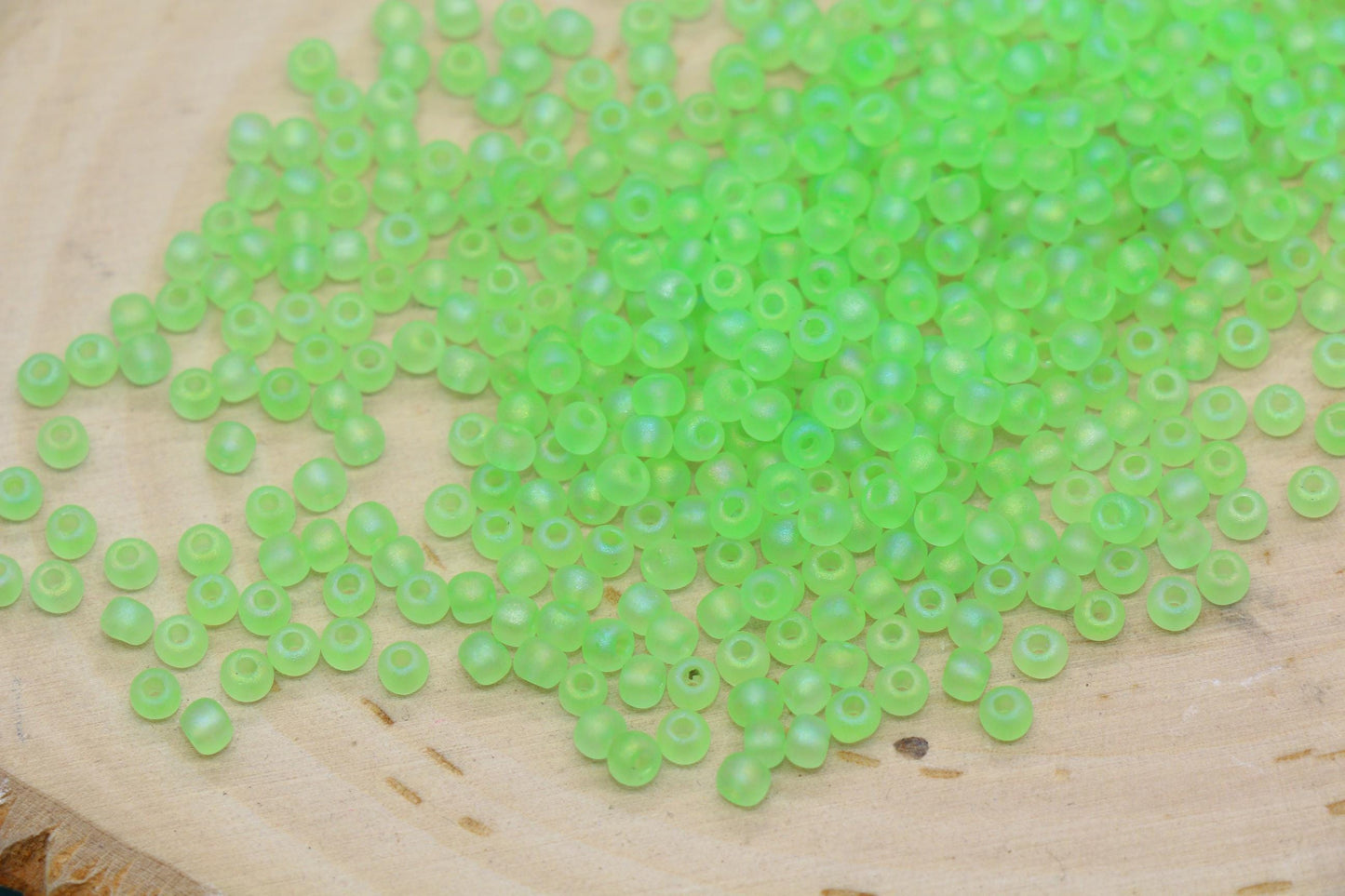 3mm Matte Iridescent Lime Green Glass Beads, Frosted AB Round Beads #1199