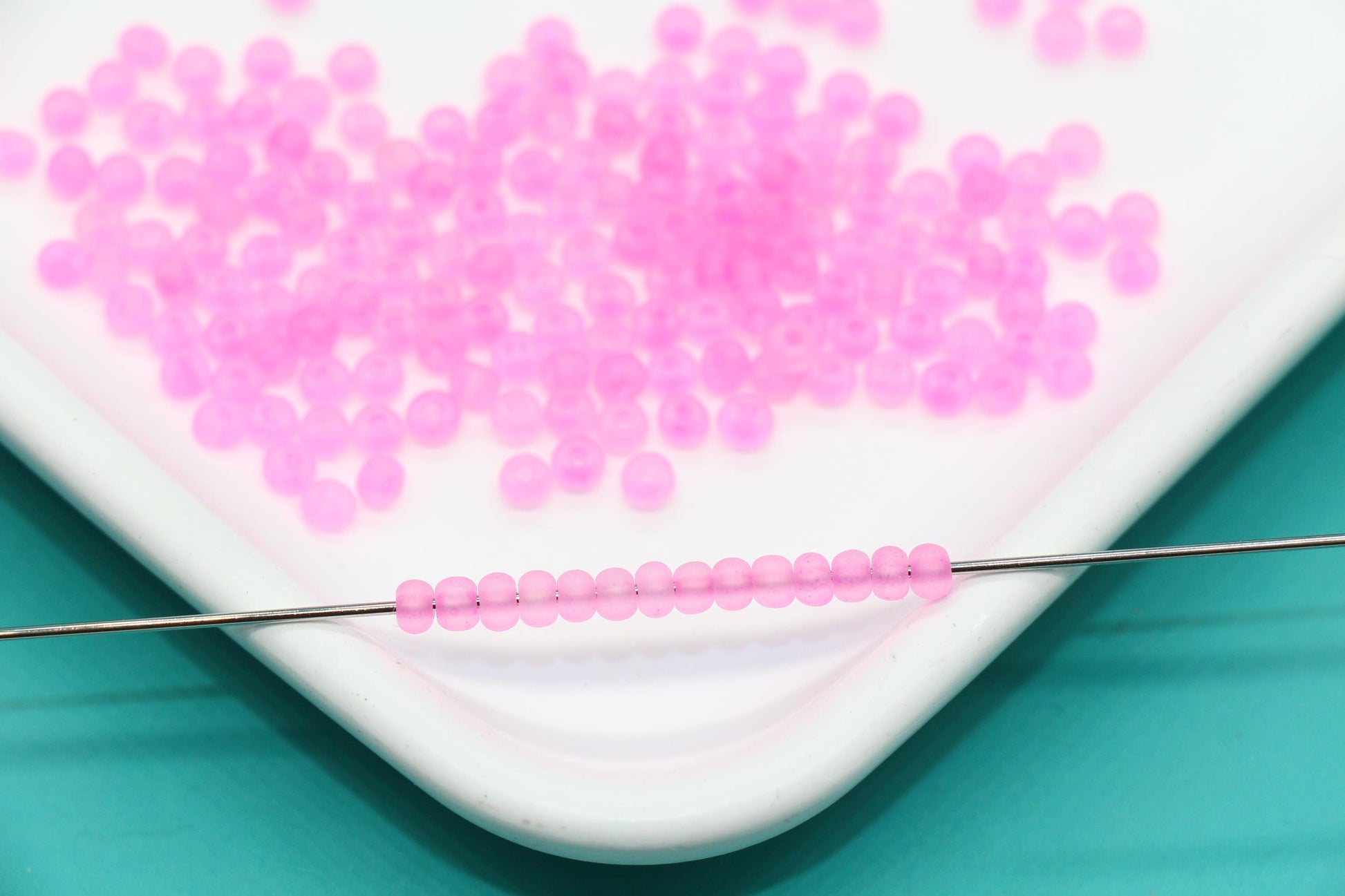 3mm Matte Iridescent Pink Glass Beads, Frosted AB Round Beads #1199