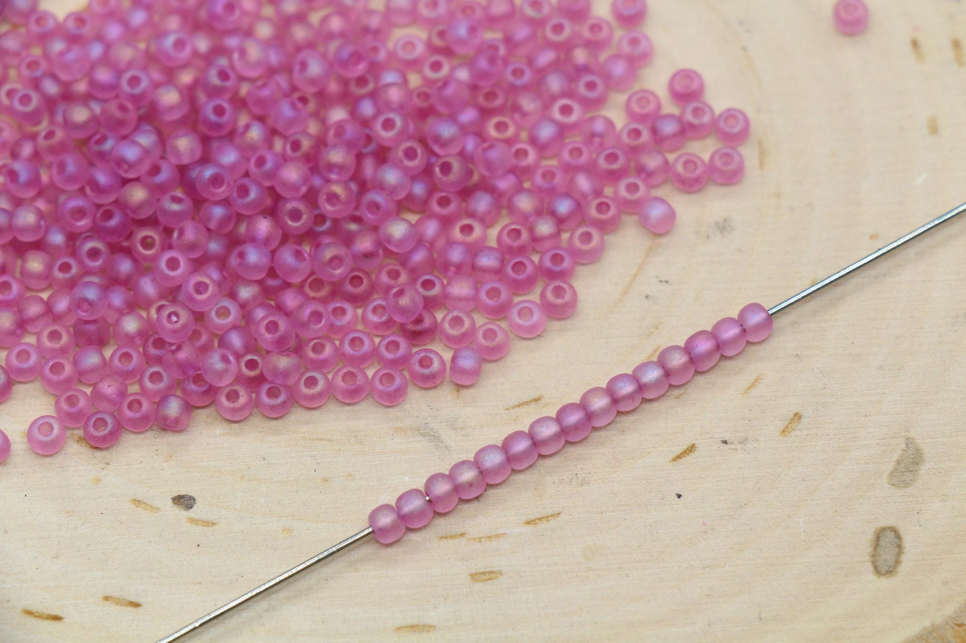 3mm Matte Iridescent Rose Pink Glass Beads, Frosted AB Round Beads #2279