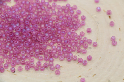 3mm Matte Iridescent Rose Pink Glass Beads, Frosted AB Round Beads #2279