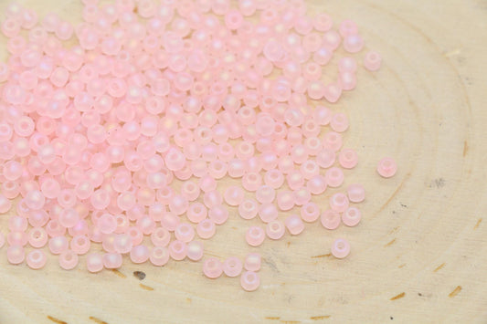 3mm Matte Iridescent Blush Pink Glass Beads, Frosted AB Round Beads #2280