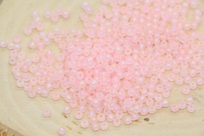 3mm Matte Iridescent Blush Pink Glass Beads, Frosted AB Round Beads #2280
