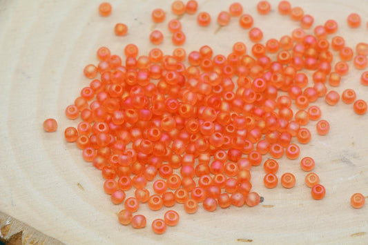 3mm Matte Iridescent Coral Glass Beads, Frosted AB Round Beads #2282