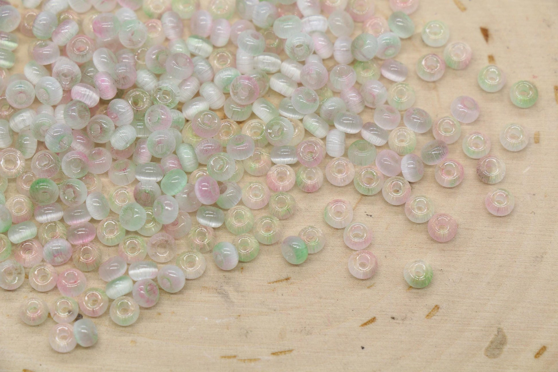 4mm Ombre Cat Eye Glass Beads, Pink Green Beads #2283