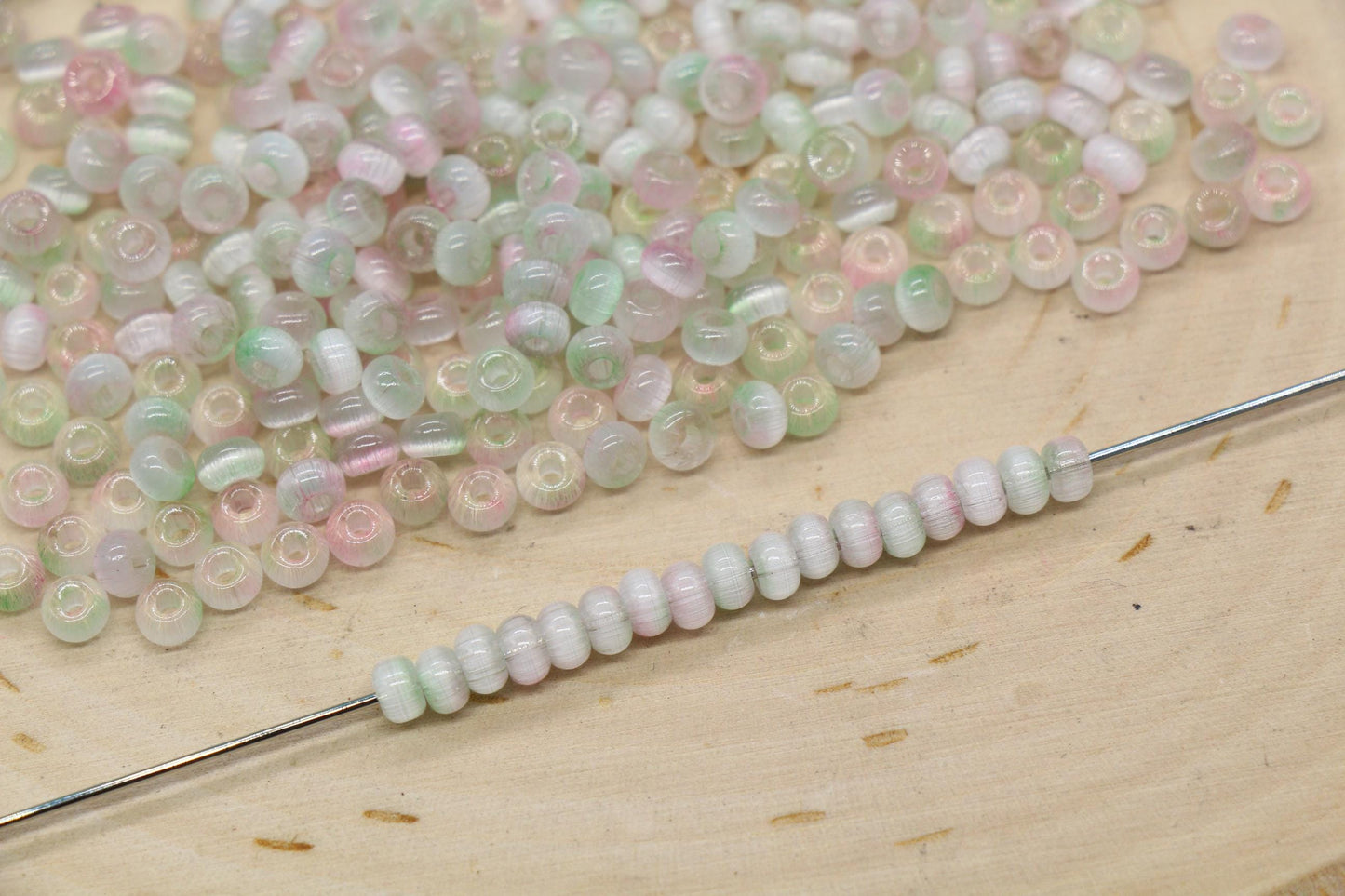4mm Ombre Cat Eye Glass Beads, Pink Green Beads #2283
