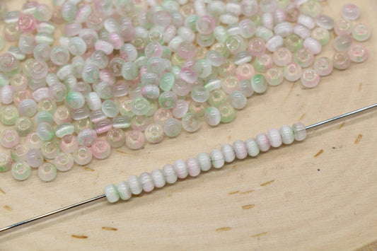 4mm Ombre Cat Eye Glass Beads, Pink Green Beads #2283