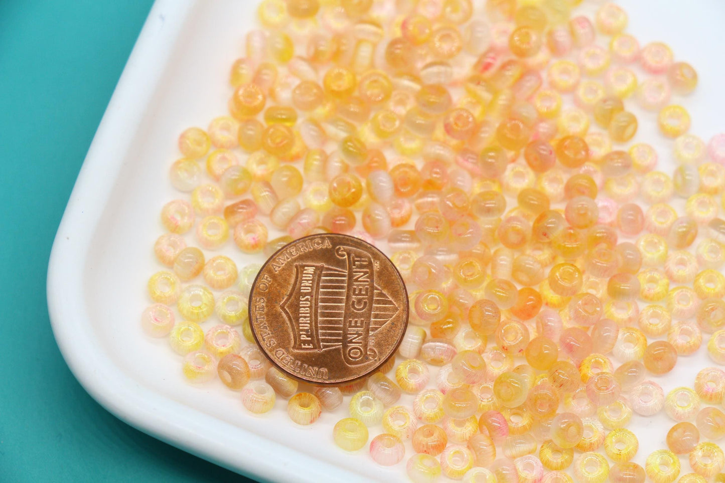 4mm Ombre Cat Eye Glass Beads, Yellow Peach Beads #2284
