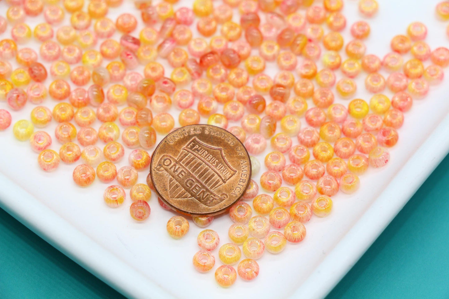 4mm Ombre Cat Eye Glass Beads, Coral Yellow Beads #2266