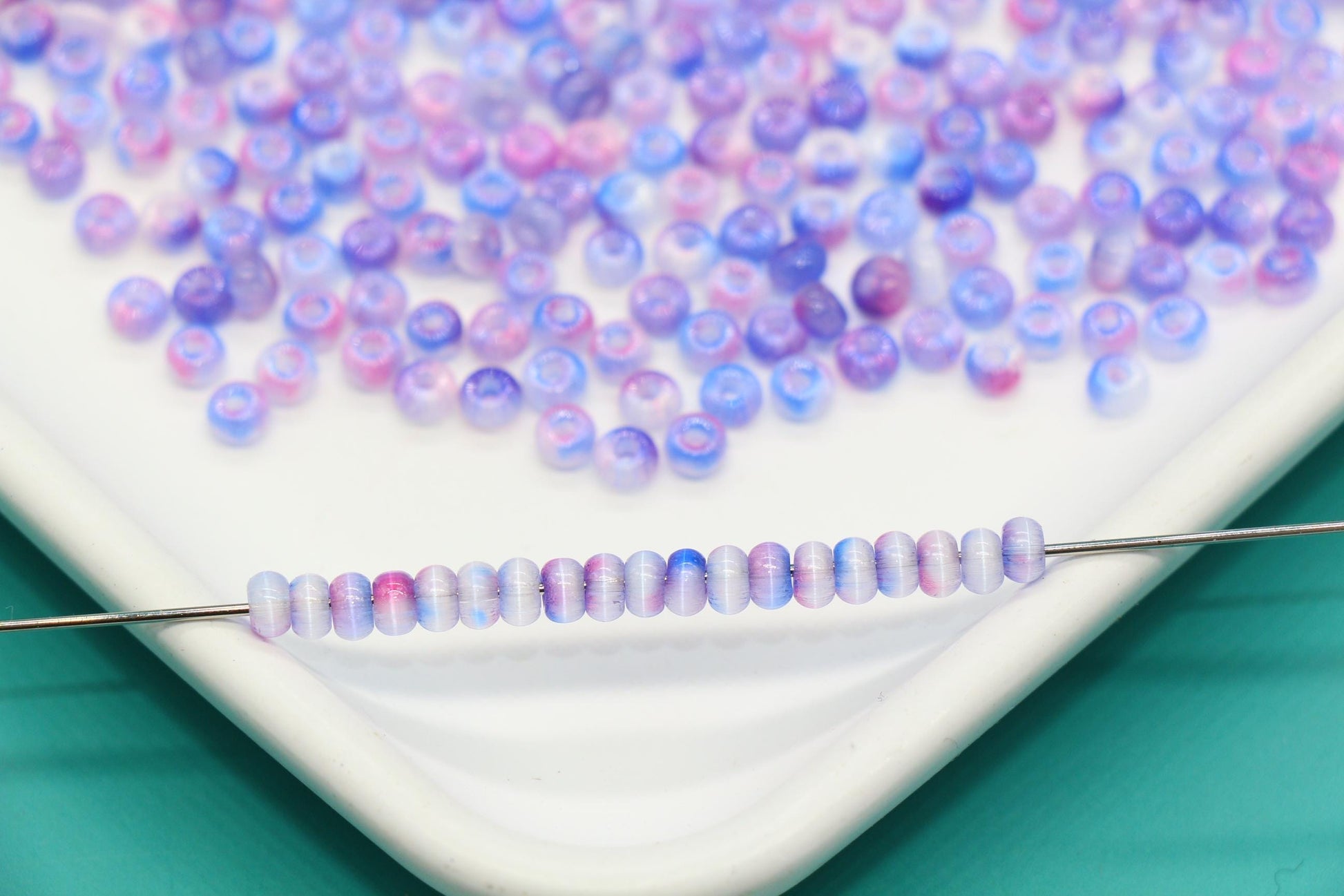 4mm Ombre Cat Eye Glass Beads, Blue Purple Pink Beads #2273