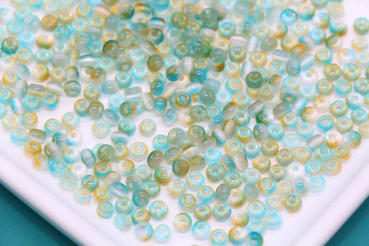 4mm Ombre Cat Eye Glass Beads, Aqua Champagne Beads #2275