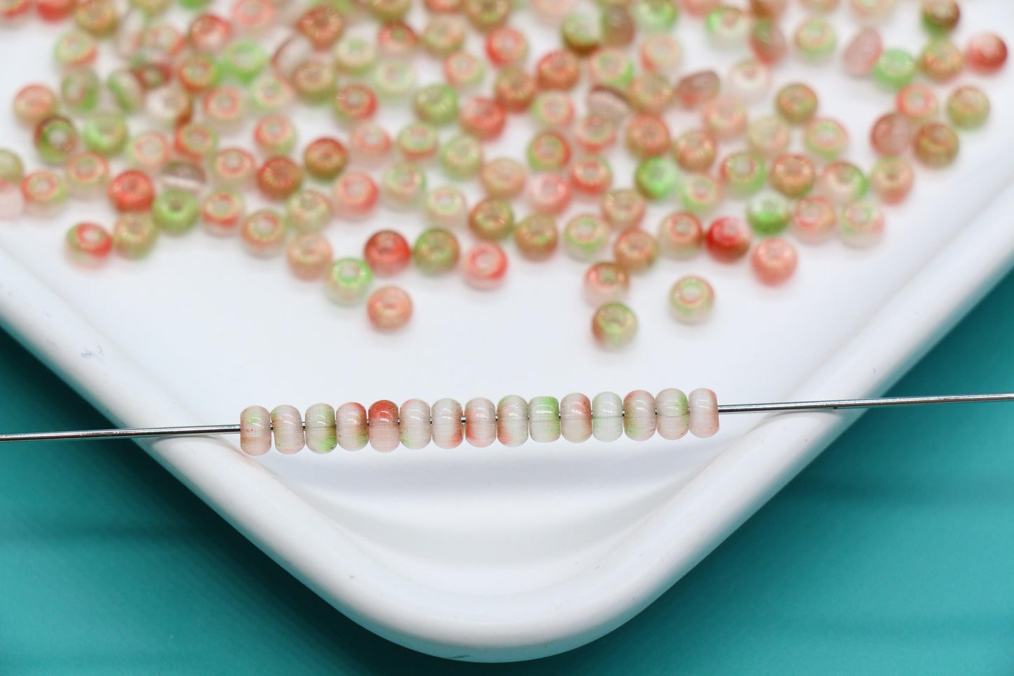 4mm Ombre Cat Eye Glass Beads, Green Coral Beads #2262