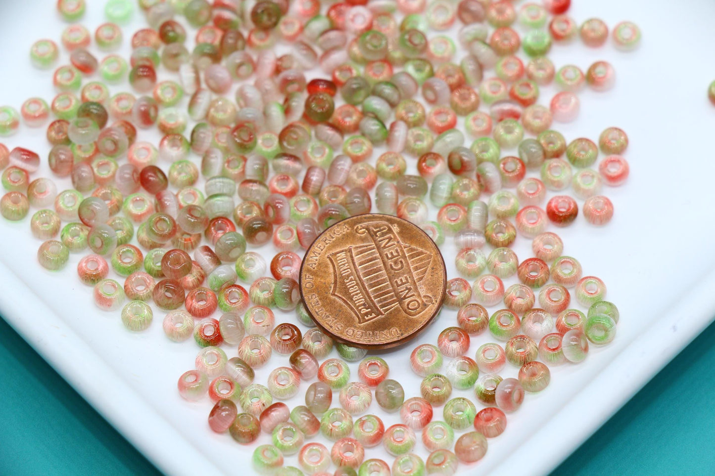 4mm Ombre Cat Eye Glass Beads, Green Coral Beads #2262