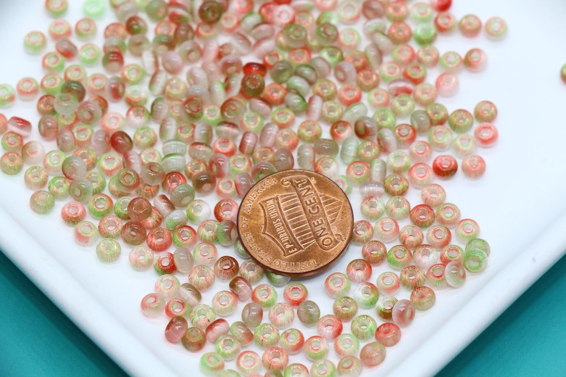 4mm Ombre Cat Eye Glass Beads, Green Coral Beads #2262