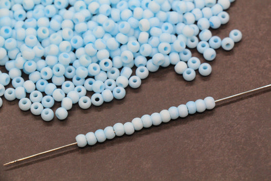 4mm Matte Pastel Light Blue Glass Beads, Frosted Round Seed Beads for Jewelry Making #2341