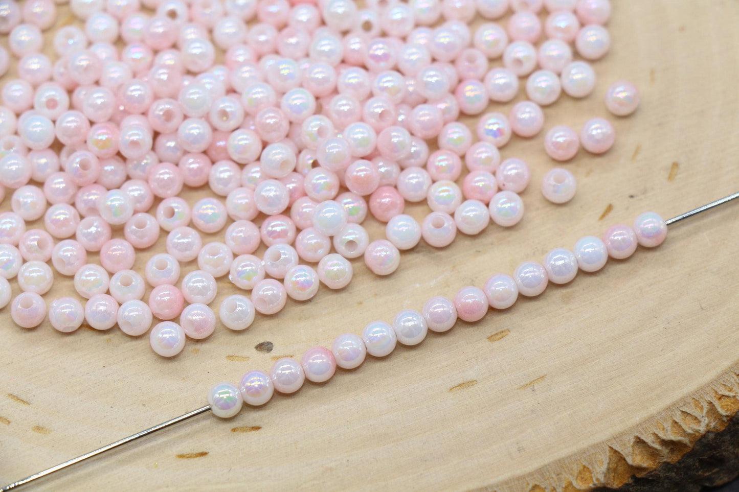 4mm Pink Opal Ombre Beads, Iridescent Plastic Mermaid Beads #3429