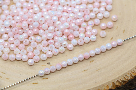 4mm Pink Opal Ombre Beads, Iridescent Plastic Mermaid Beads #3429