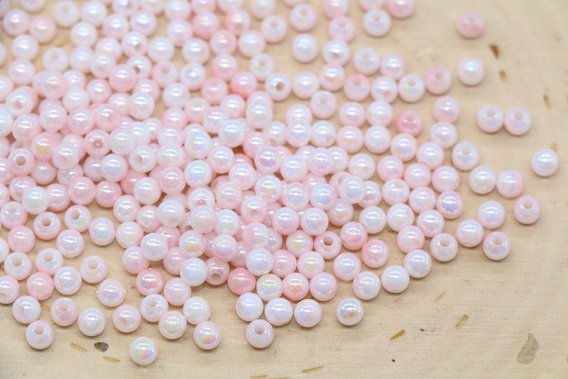 4mm Pink Opal Ombre Beads, Iridescent Plastic Mermaid Beads #3429