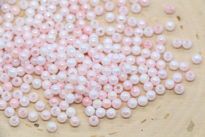 4mm Pink Opal Ombre Beads, Iridescent Plastic Mermaid Beads #3429