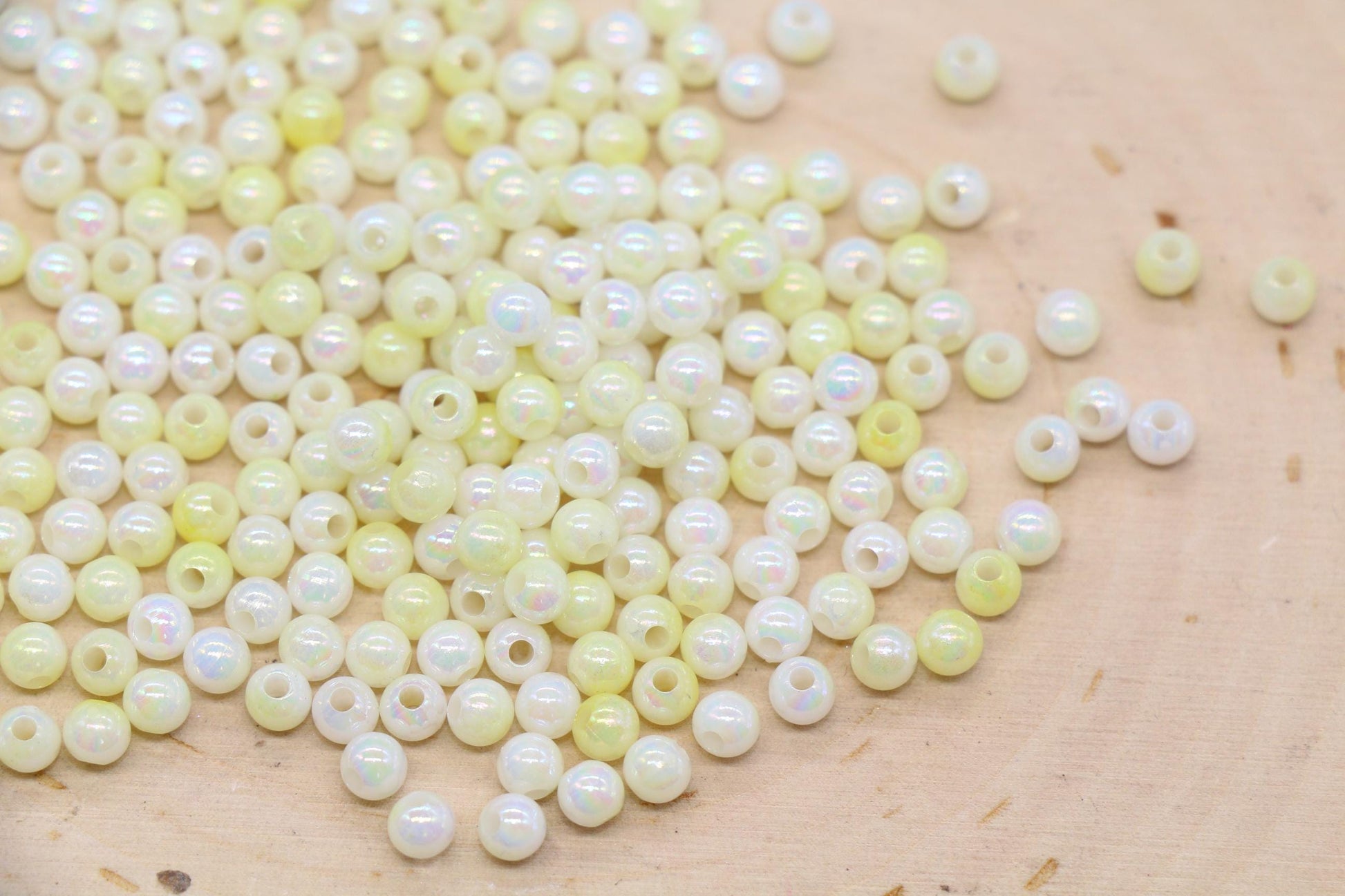 4mm Yellow Opal Ombre Beads, Iridescent Plastic Mermaid Beads #3427