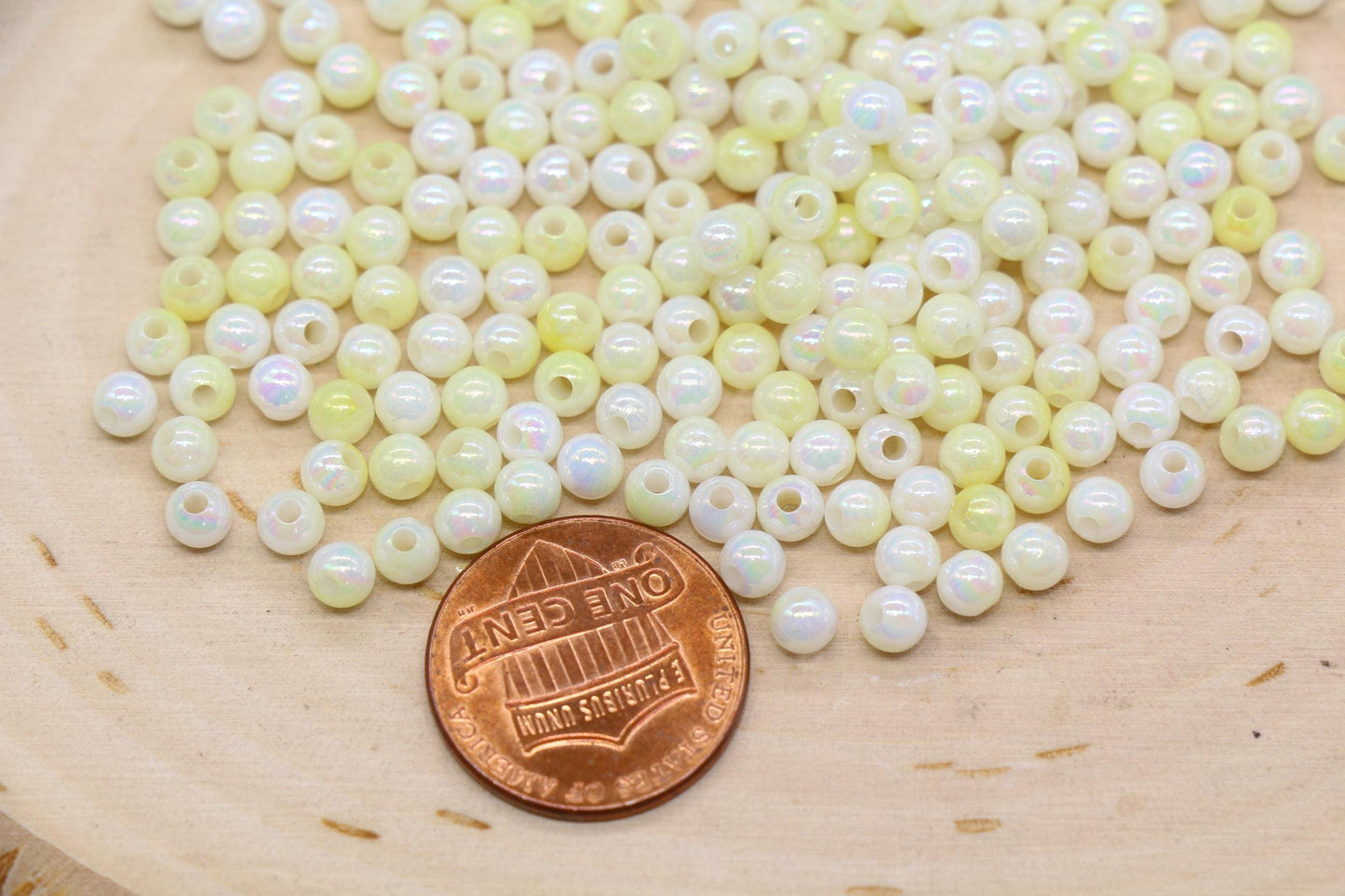 4mm Yellow Opal Ombre Beads, Iridescent Plastic Mermaid Beads #3427