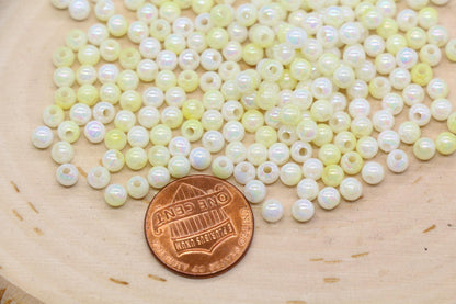 4mm Yellow Opal Ombre Beads, Iridescent Plastic Mermaid Beads #3427