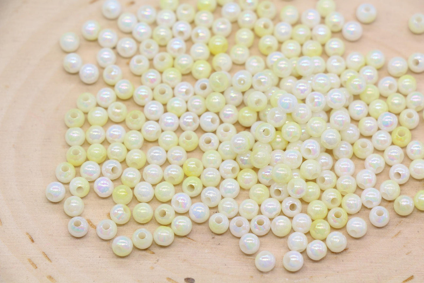4mm Yellow Opal Ombre Beads, Iridescent Plastic Mermaid Beads #3427