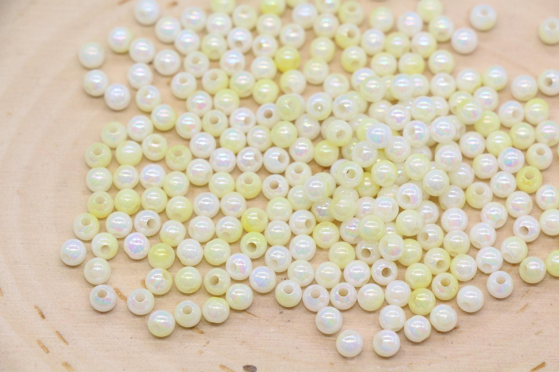 4mm Yellow Opal Ombre Beads, Iridescent Plastic Mermaid Beads #3427