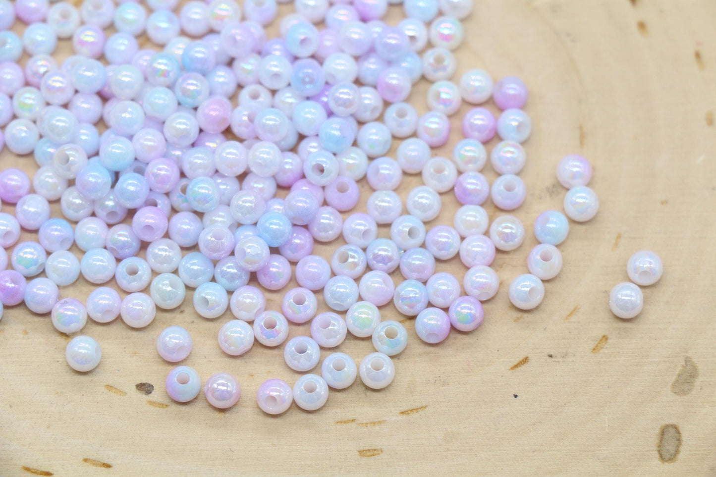 4mm Pastel Lavender Blue Ombre Beads, Iridescent Plastic Mermaid Beads #3423