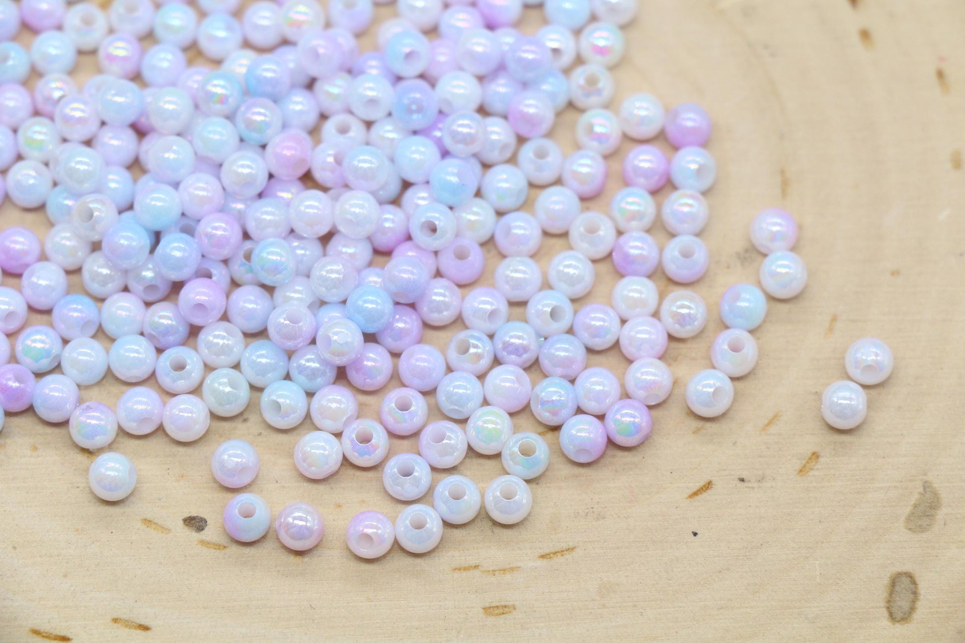 4mm Pastel Lavender Blue Ombre Beads, Iridescent Plastic Mermaid Beads #3423