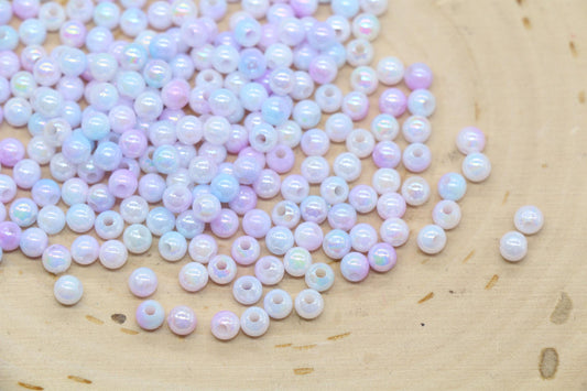4mm Pastel Lavender Blue Ombre Beads, Iridescent Plastic Mermaid Beads #3423