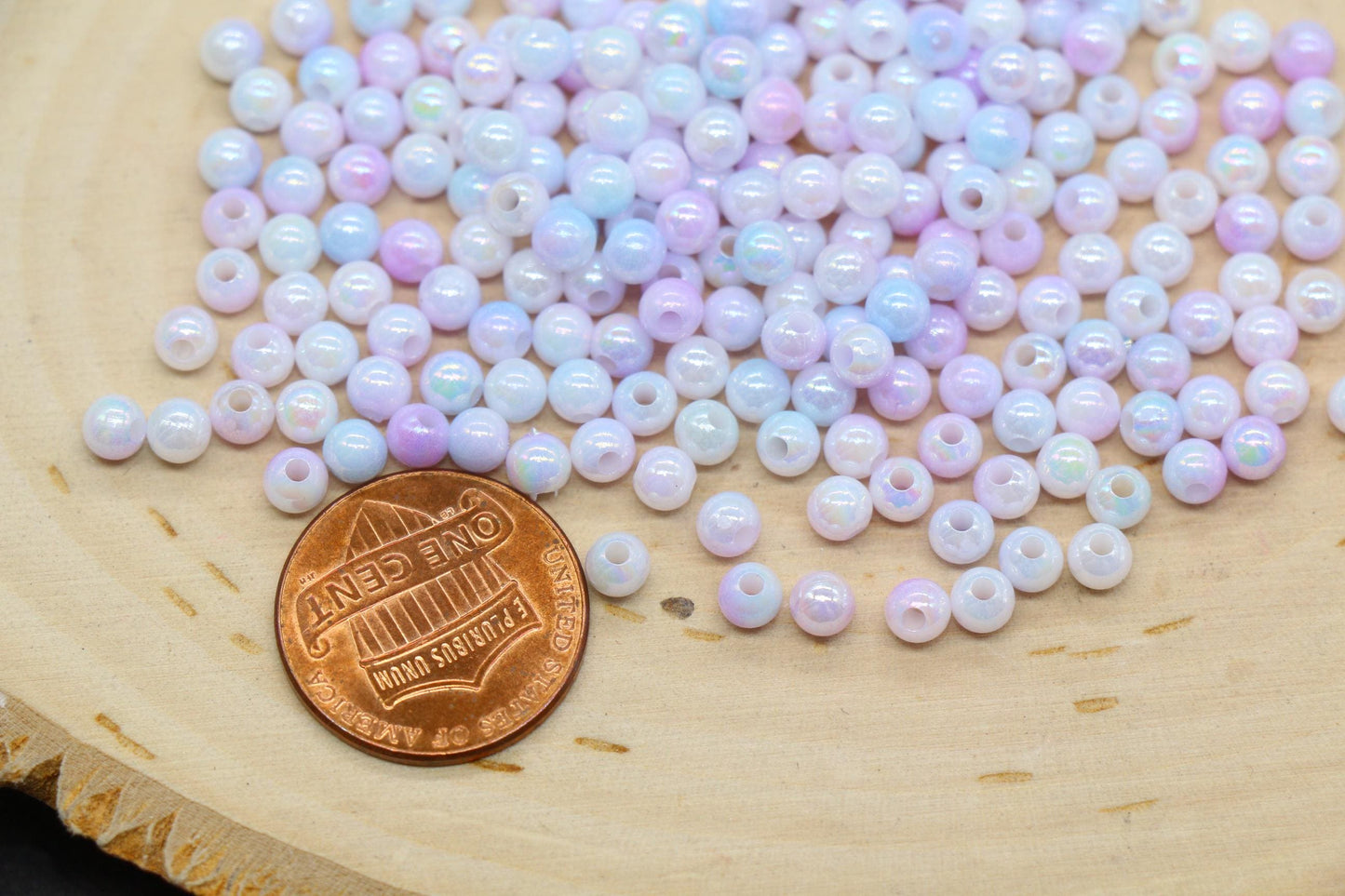 4mm Pastel Lavender Blue Ombre Beads, Iridescent Plastic Mermaid Beads #3423