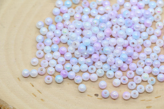 4mm Pastel Lavender Blue Ombre Beads, Iridescent Plastic Mermaid Beads #3423