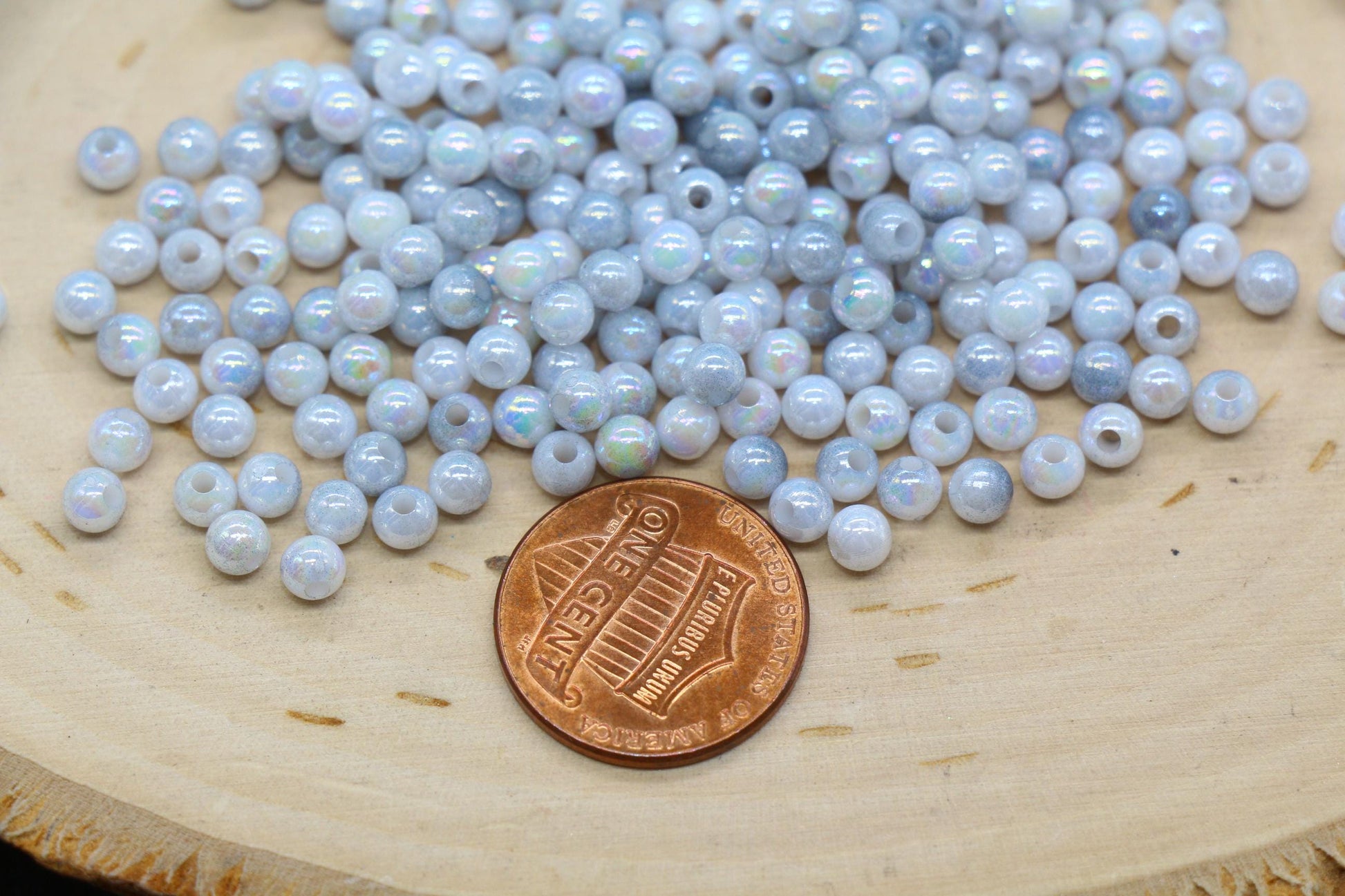 4mm Silver Opal Ombre Beads, Iridescent Plastic Mermaid Beads #3432