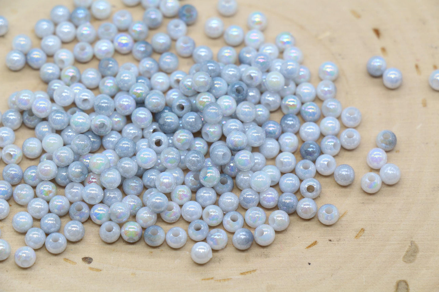 4mm Silver Opal Ombre Beads, Iridescent Plastic Mermaid Beads #3432