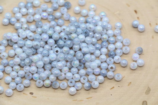 4mm Silver Opal Ombre Beads, Iridescent Plastic Mermaid Beads #3432