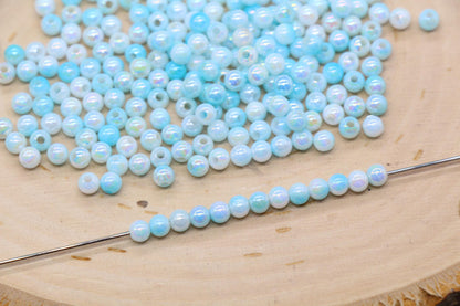 4mm Aqua Blue Opal Ombre Beads, Iridescent Plastic Mermaid Beads #3426