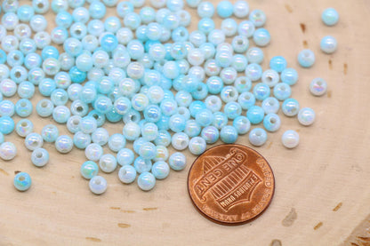 4mm Aqua Blue Opal Ombre Beads, Iridescent Plastic Mermaid Beads #3426