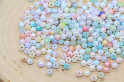 4mm Pastel Opal Mix Ombre Beads, Iridescent Plastic Mermaid Beads #3422