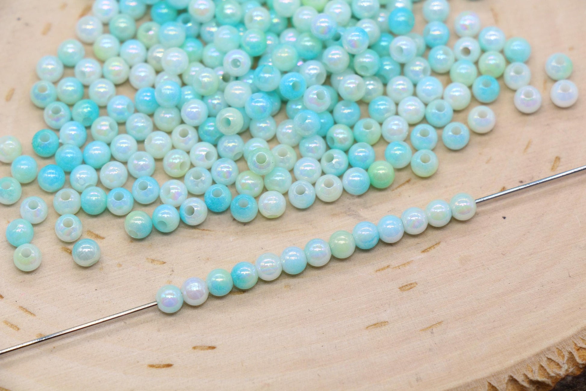 4mm Mint Opal Ombre Beads, Iridescent Plastic Mermaid Beads #3428