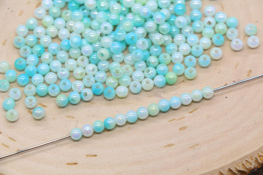 4mm Mint Opal Ombre Beads, Iridescent Plastic Mermaid Beads #3428