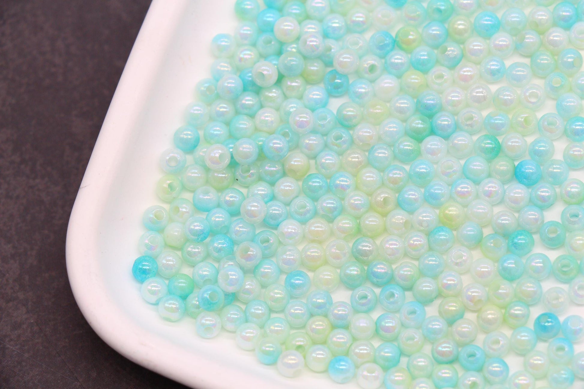 4mm Mint Opal Ombre Beads, Iridescent Plastic Mermaid Beads #3428