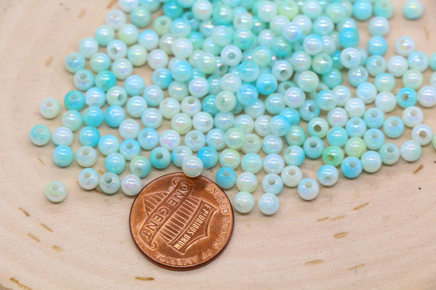 4mm Mint Opal Ombre Beads, Iridescent Plastic Mermaid Beads #3428