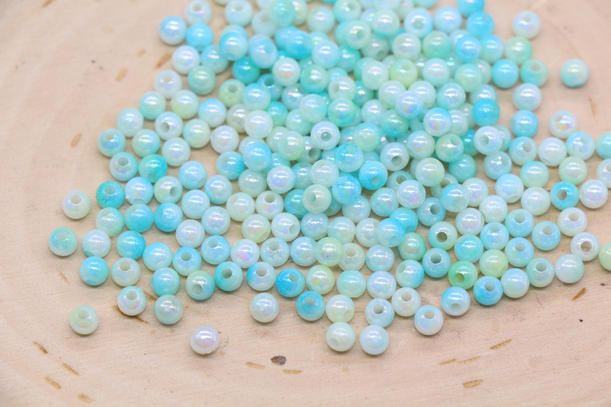 4mm Mint Opal Ombre Beads, Iridescent Plastic Mermaid Beads #3428