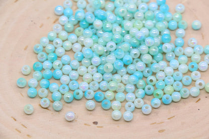4mm Mint Opal Ombre Beads, Iridescent Plastic Mermaid Beads #3428