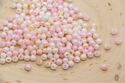4mm Blush Opal Ombre Beads, Iridescent Plastic Mermaid Beads #3425